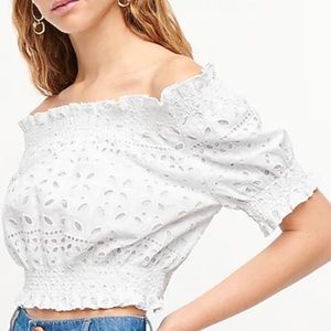 Puff-sleeve Smocked Top in Eyelet